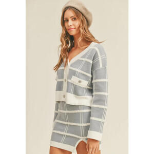 MABLE Plaid Button Down Sweater Cardigan and Mini Skirt Set